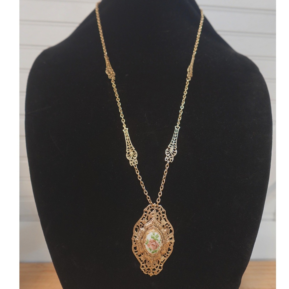 Vtg Victorian Style Necklace Gold Tone Filigree Inspired by Ella Fitzgerald's